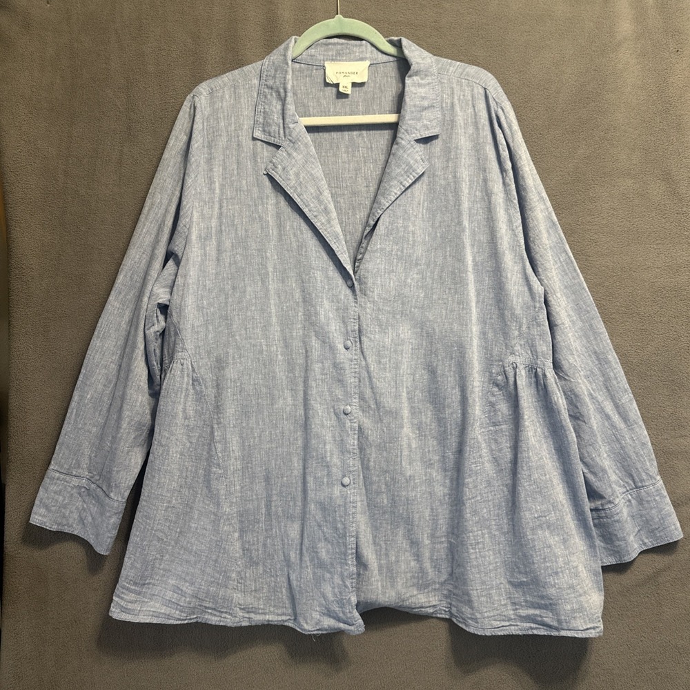 NWOT Pomander Place Tuckernuck Scarlett Top XXL Blue Linen Button Up Preppy